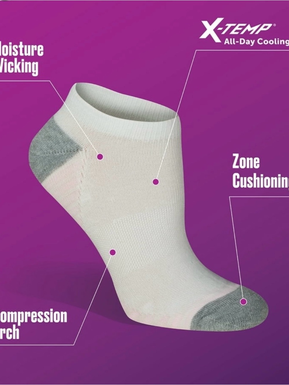 Hanes White Women's No-Show Compression Arch Socks - 10 Pack - Picture 4 of 4